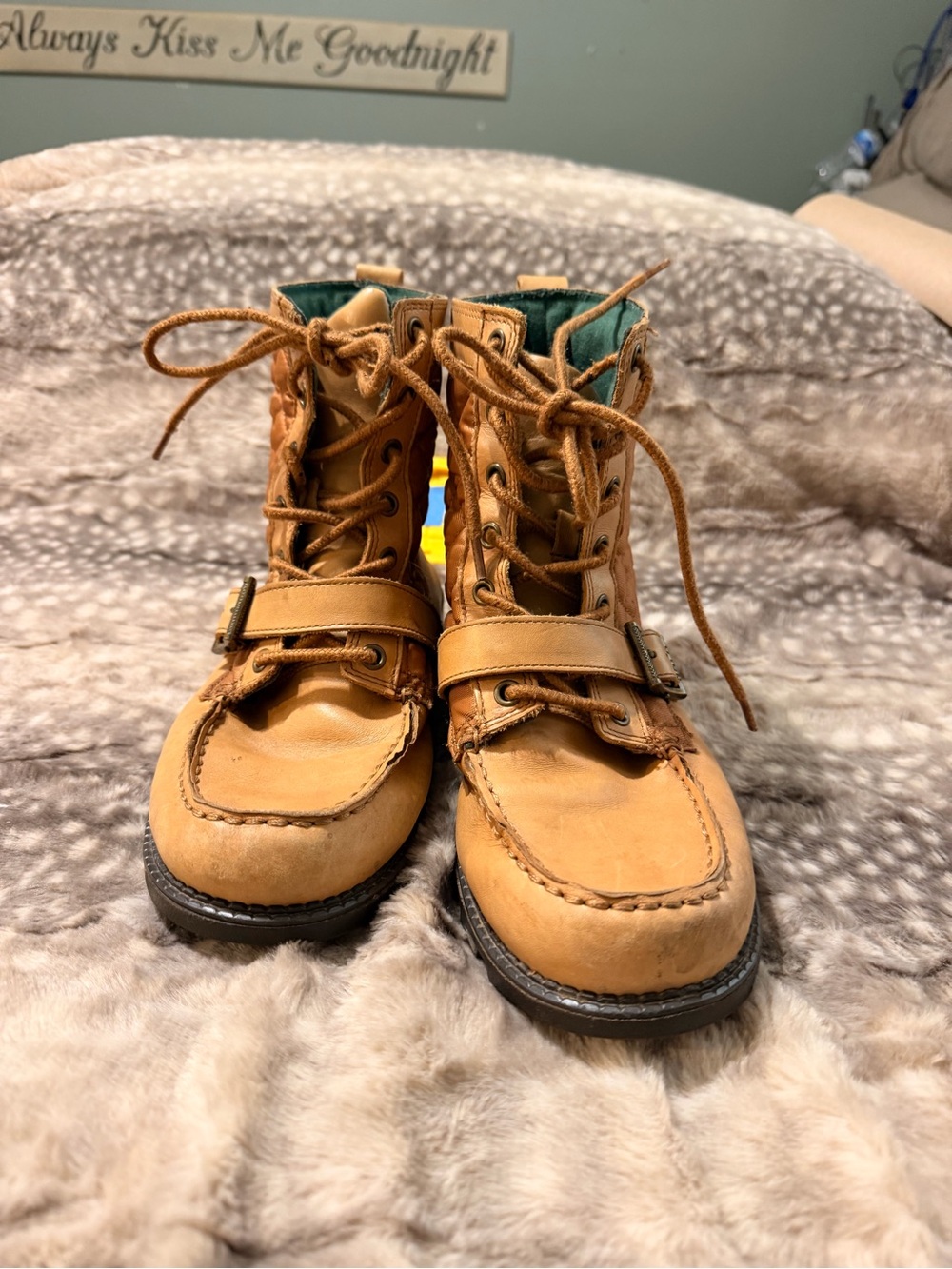 Polo by Ralph Lauren Tan Leather Lace-Up women’s Boots with Green Lining